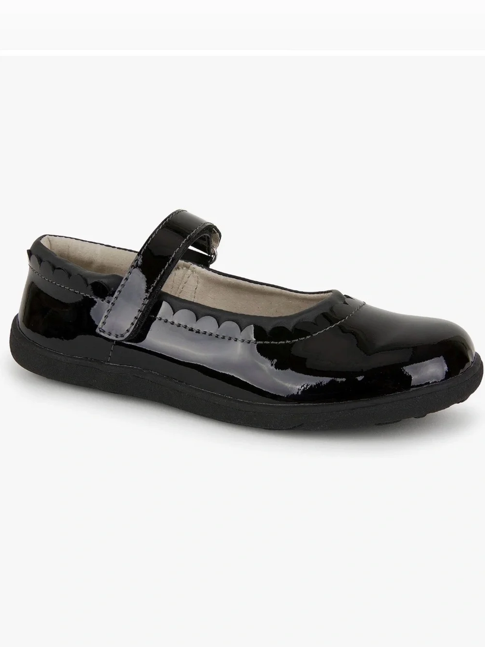 See Kai Run Jane II Girls Black Patent Mary Jane with Scalloped Trim